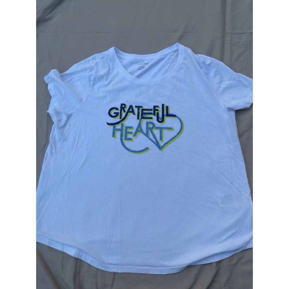 Boho Womens Anthropologie Grateful Heart Graphic Tee XL White